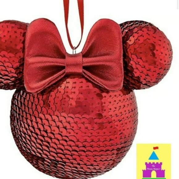 Disney Parks Large Red Minnie Mouse Sequined Ornament NWT - Picture 3 of 3